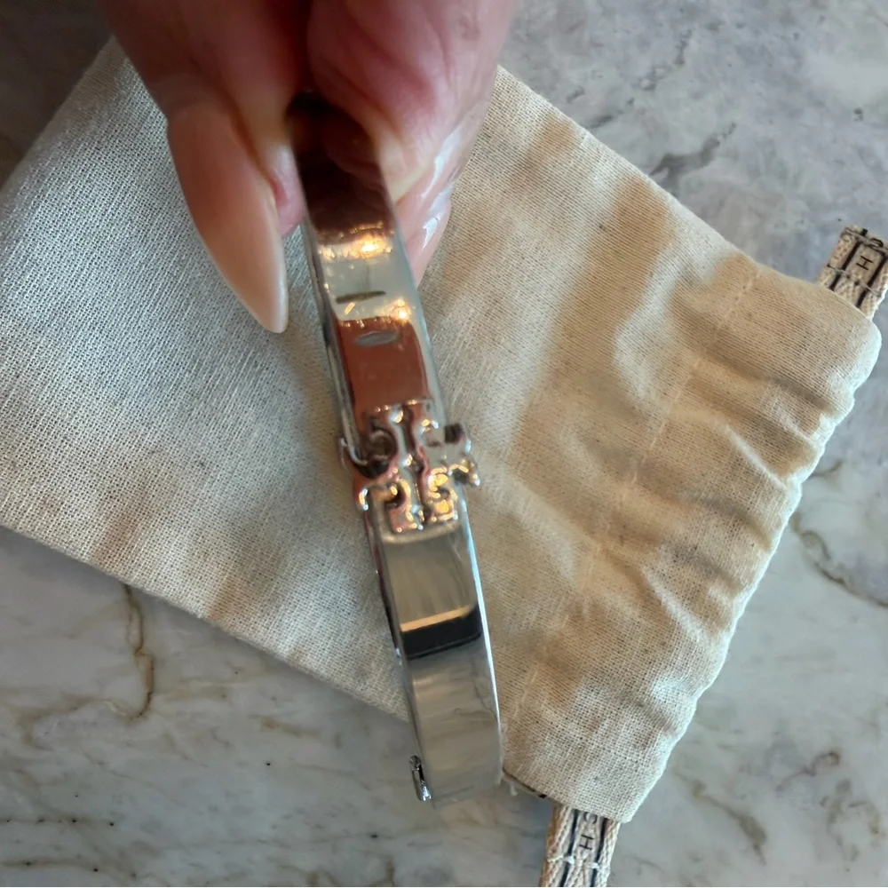 Tory Burch Silver-Tone Double-T Hinged Bracelet